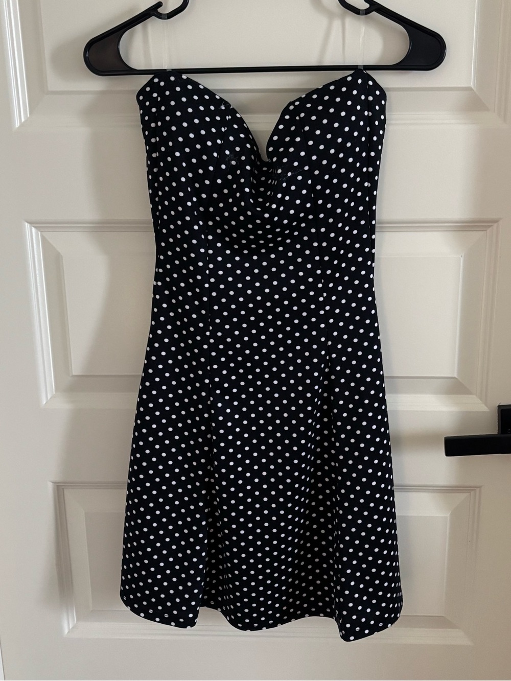 finn & clover Black and White Polka Dot Strapless Dress